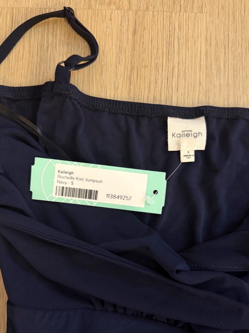 Kaileigh Rochelle Navy Wide-Leg Knit Jumpsuit with Side Tie - Picture 4 of 8